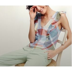 Anthropologie Ruffled Plaid Blouse by Maeve Sz 4 EUC